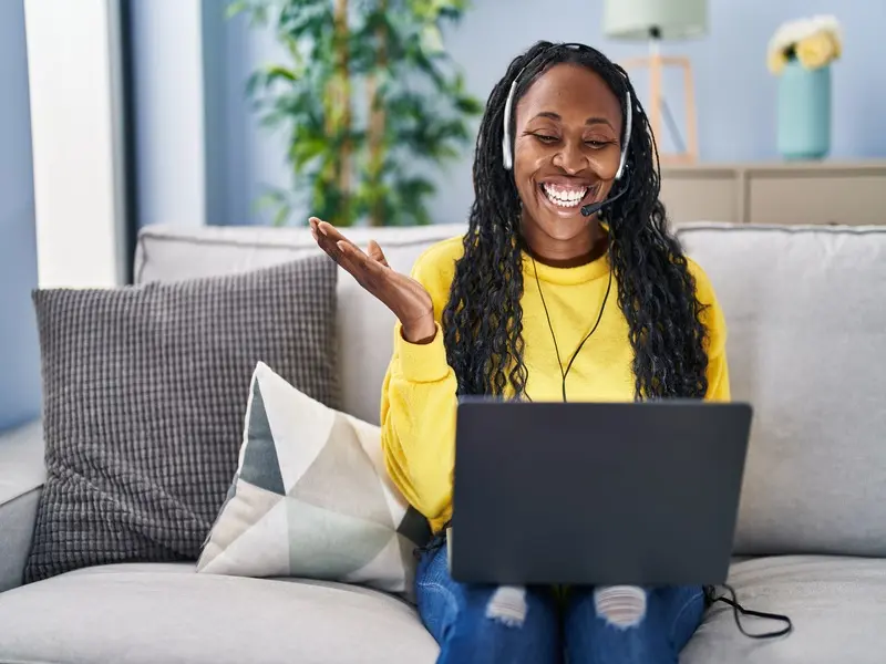 Adult learner attending an English lesson online