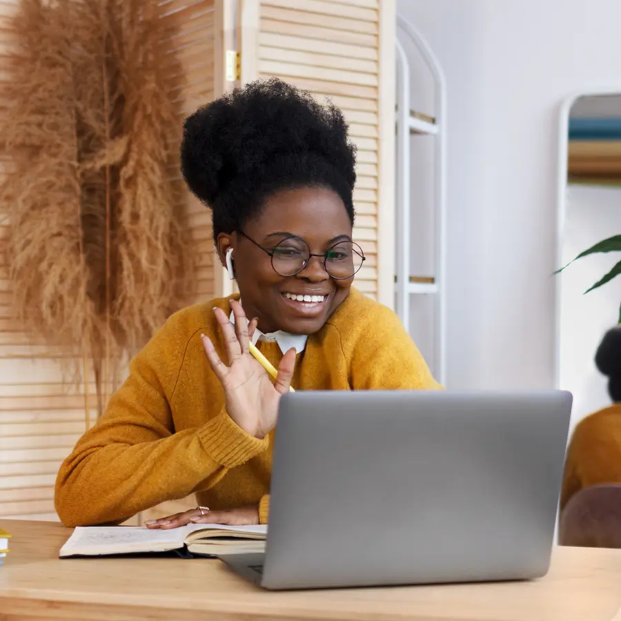 Happy learner participating in a virtual class